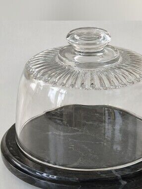 Vintage HIMARK Black Marble Cheese Board French Glass Dome Taiwan